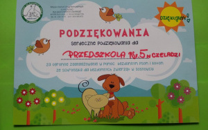 Podziękowanie za pomoc ze Schroniska dla Bezdomnych Zwierząt w Sosnowcu-Milowicach